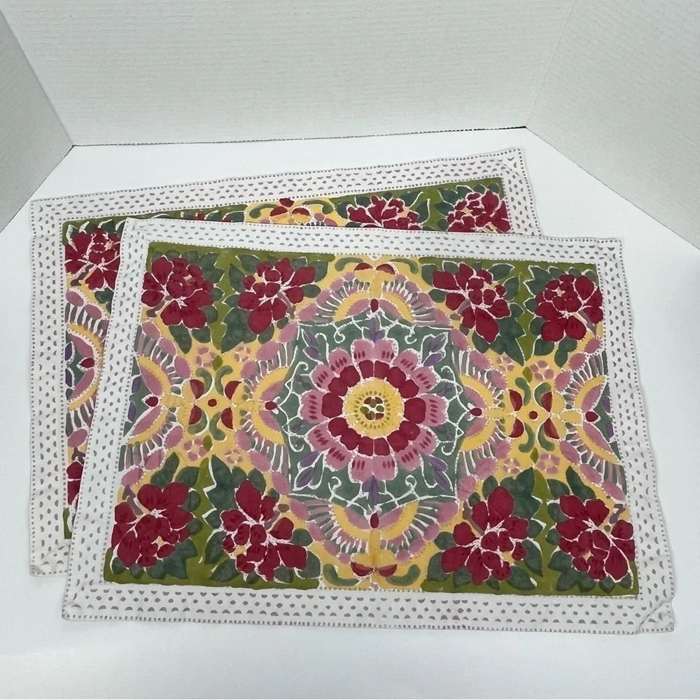 Set of 2 Pottery Barn 100% cotton block print multicolor placemats.